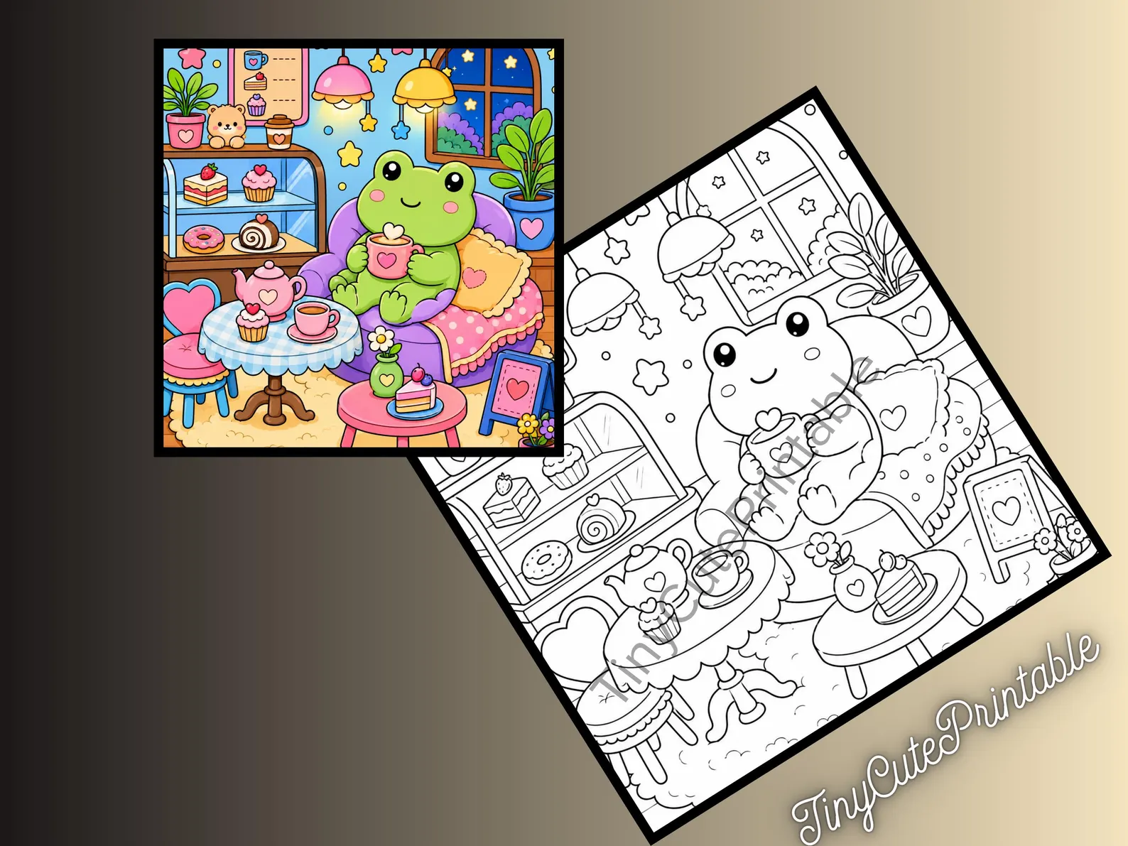 CuteLearner printable Cozy Animal Coloring Pages, Kawaii Hygge Scenes, Relaxing PDF (6+ Pages) — Coloring Books — preview 3